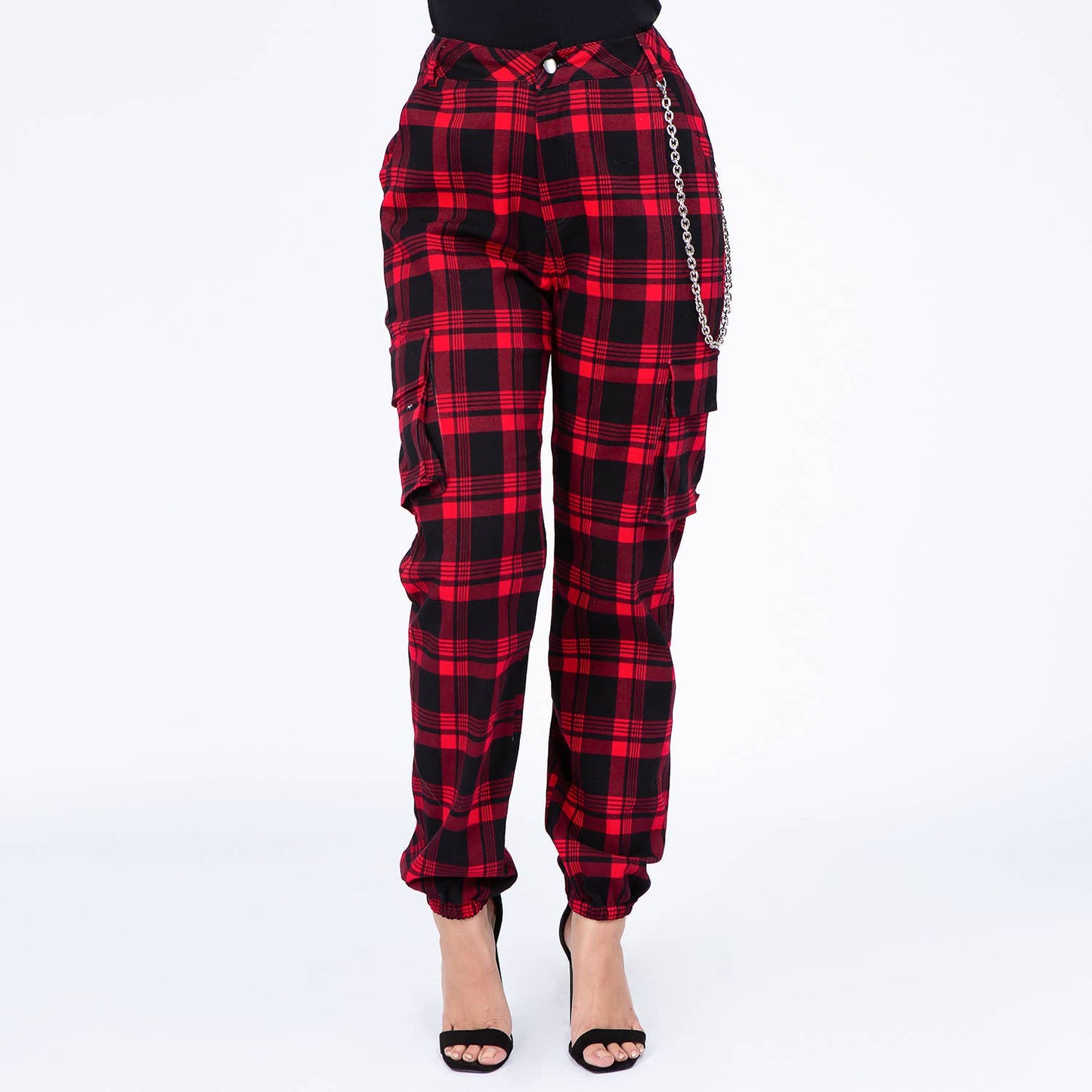 High Waist Checker Cargo Joggers | Plus størrelse| Amerikansk Bazi