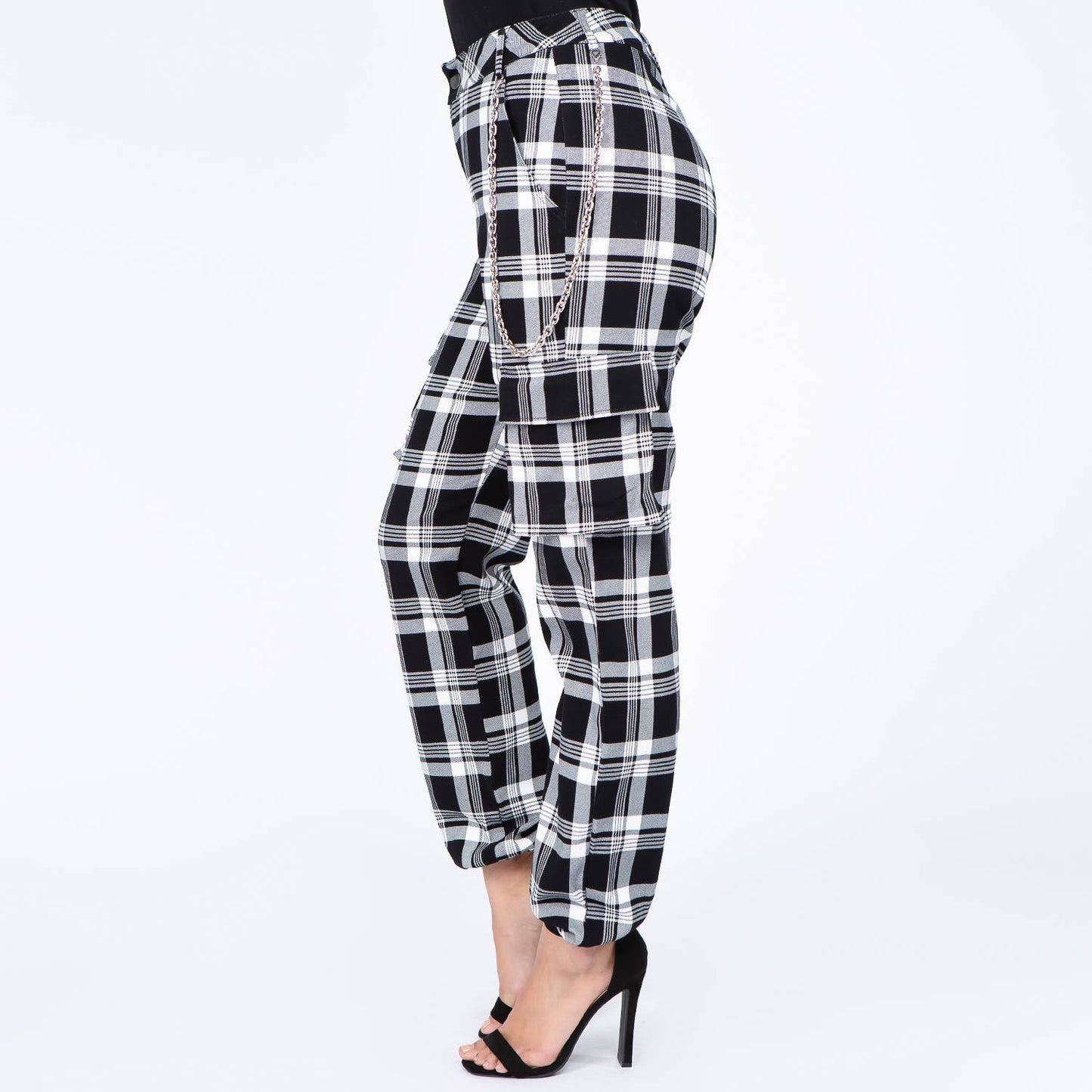 High Waist Checker Cargo Joggers | Plus Size| American Bazi