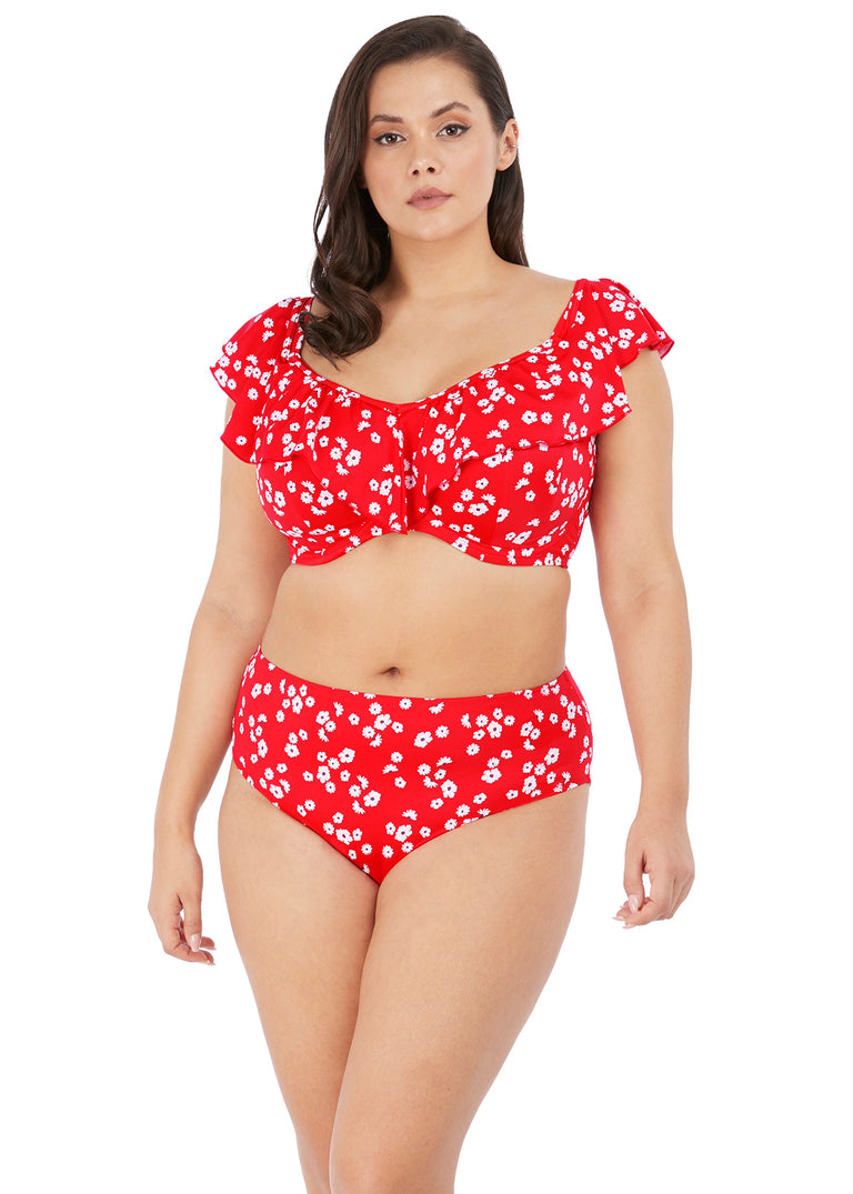 Effen zeilrode bikinitop met bloemenprint | Elomi