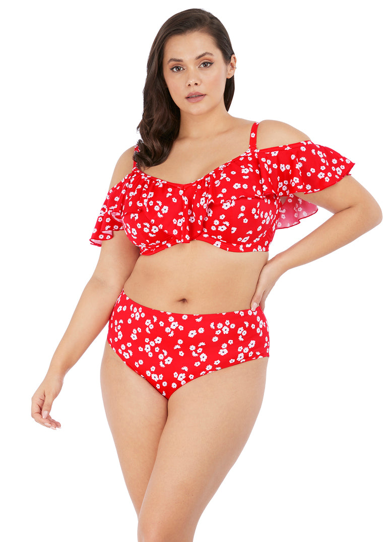 Effen zeilrode bikinitop met bloemenprint | Elomi