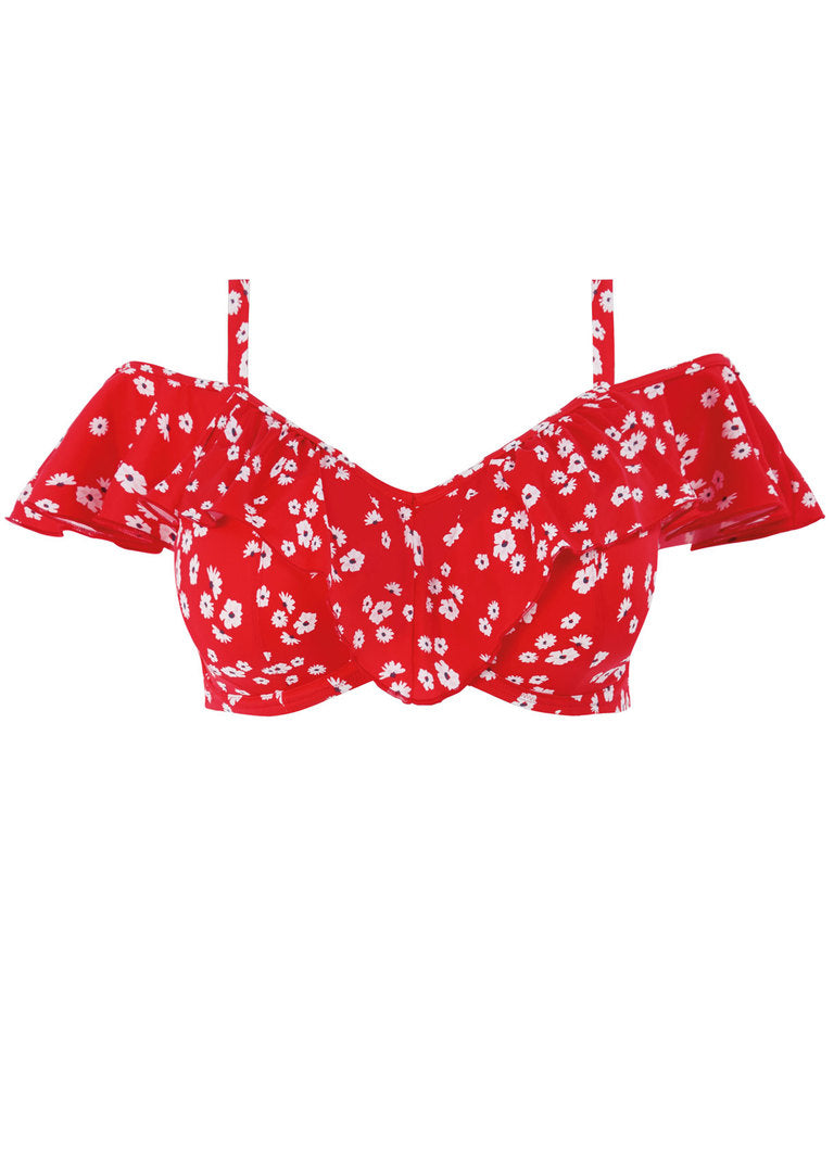 Effen zeilrode bikinitop met bloemenprint | Elomi