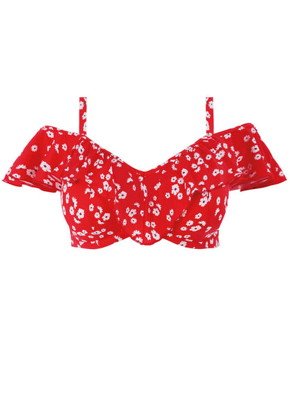 Effen zeilrode bikinitop met bloemenprint | Elomi