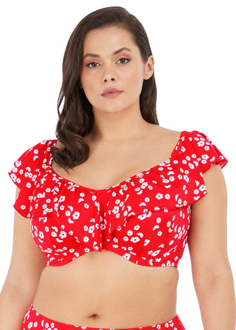 Effen zeilrode bikinitop met bloemenprint | Elomi